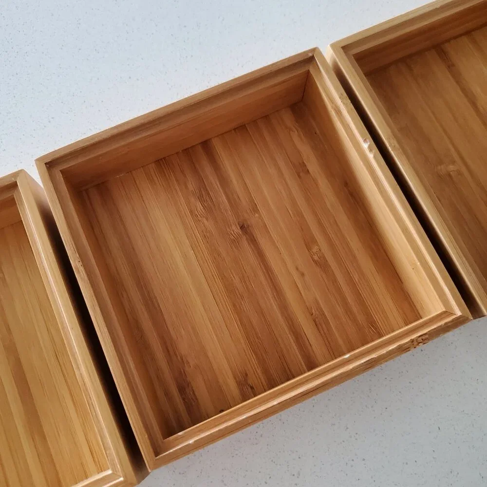 Crate & Barrel 3 Tier Bamboo Box Organizer, Jewelry Box